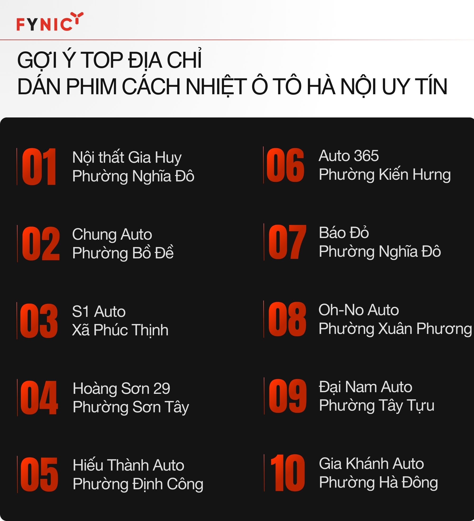 Tổng hợp danh sách top 10 địa chỉ dán phim cách nhiệt ô tô Hà Nội