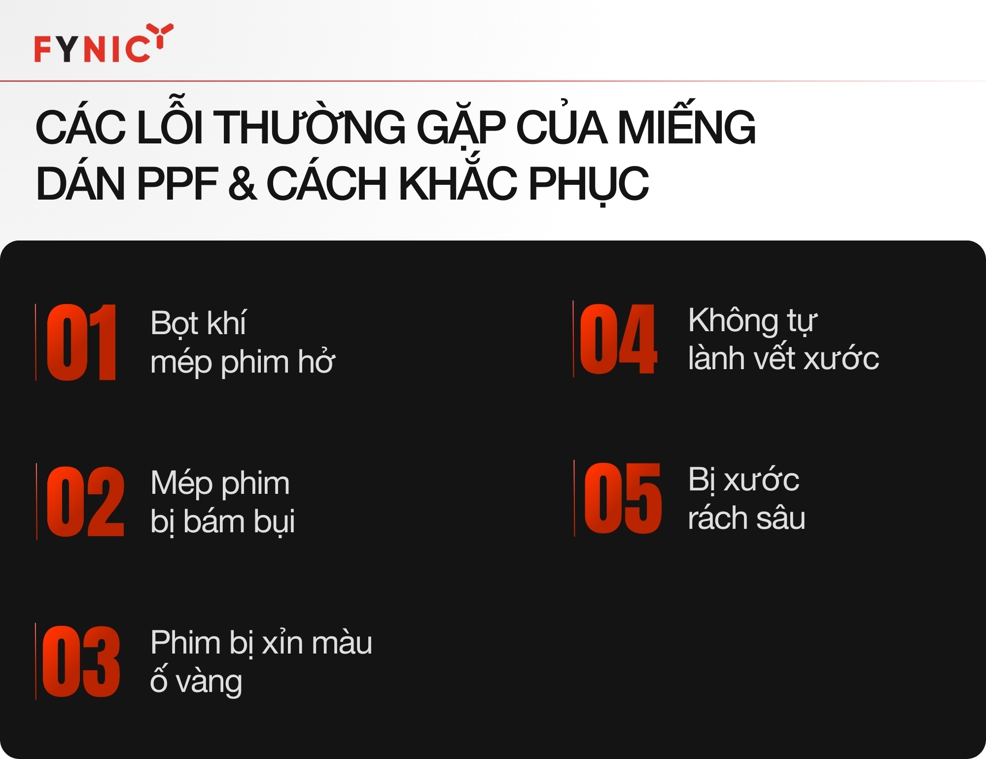 Chia sẻ cách chăm sóc xe ô tô sau khi dán PPF đúng, hiệu quả từ chuyên gia 6 Các lỗi thường gặp của miếng dán PPF và cách khắc phục infographic