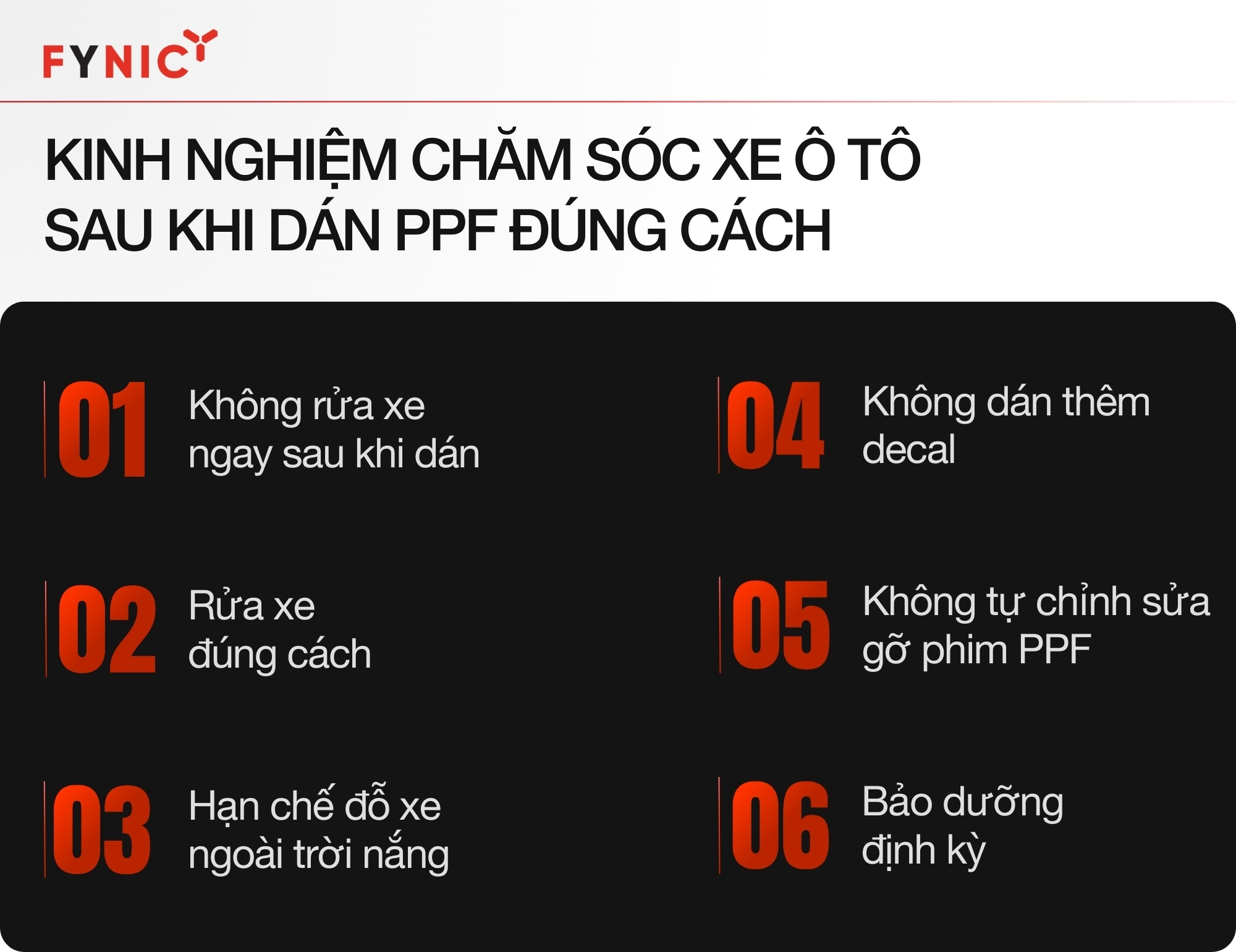 Chia sẻ cách chăm sóc xe ô tô sau khi dán PPF đúng, hiệu quả từ chuyên gia 2 Kinh nghiệm chăm sóc xe ô tô sau khi dán PPF đúng cách, bền đẹp infographic
