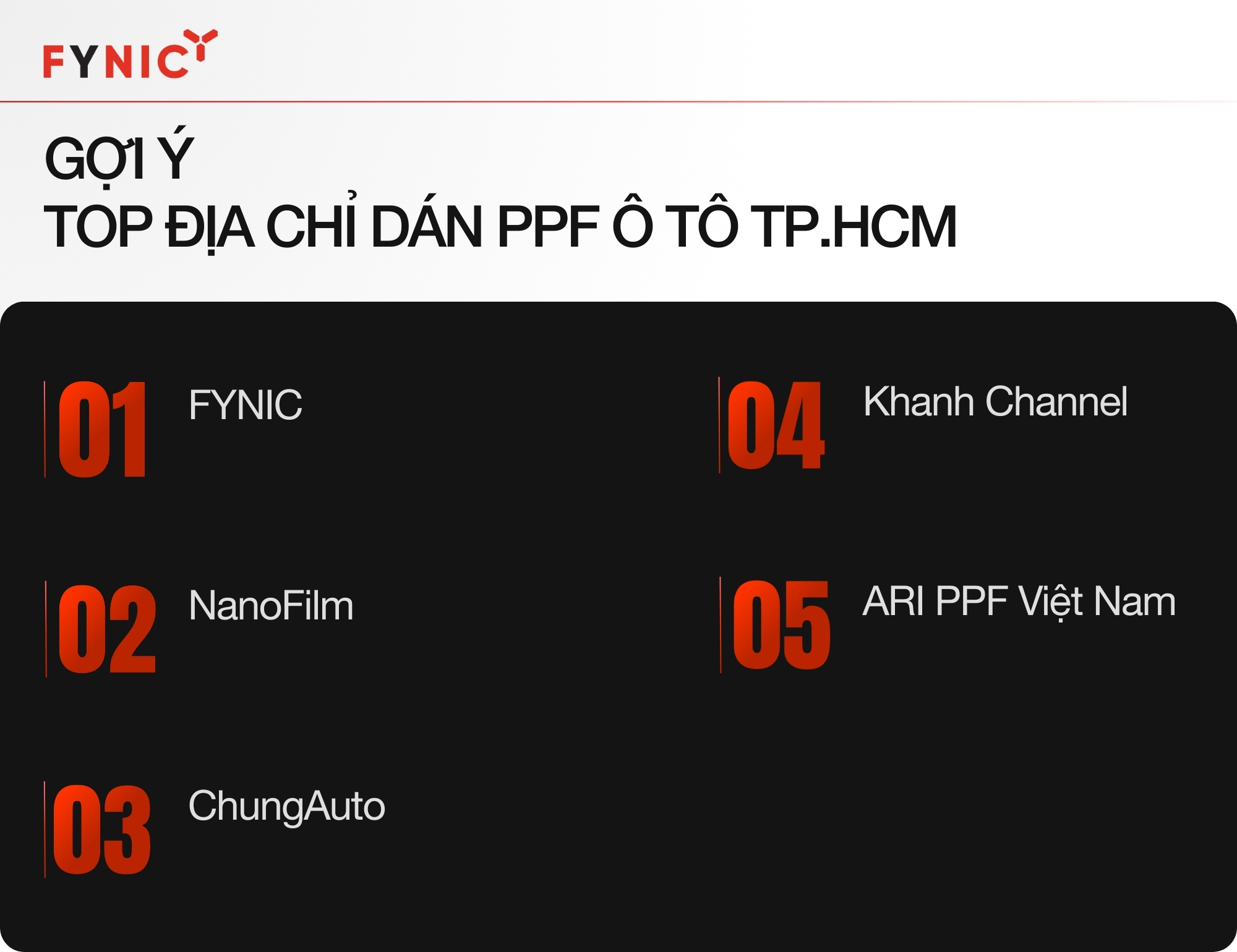 Top địa chỉ dán PPF ô tô TP.HCM uy tín, chất lượng infographic